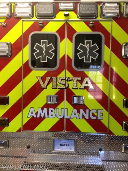 The VFD will be placing the new Ambulance into service once all equipment is moved from the “old” unit and all Vista Fire Department members are trained on the new apparatus. - 1/20/15